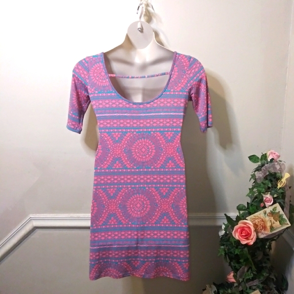 Tori Richard Honolulu Pink & Turquoise Mosaic Design Sheath Dress Made In Hawaii - Picture 4 of 7